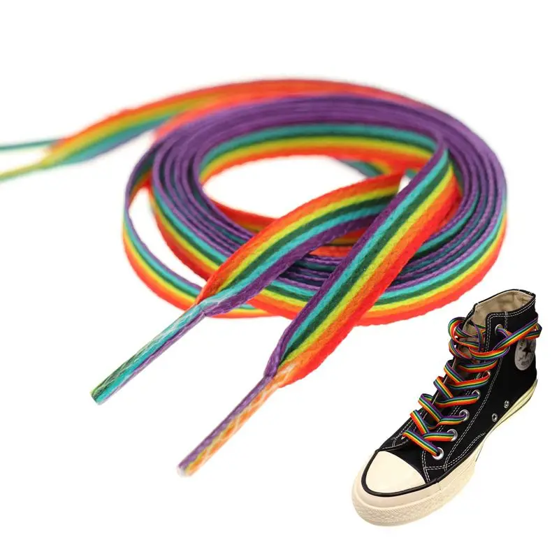1 Pair Flat Rainbow Striped Sh - Lace Replacement Flat ulasan dan harga